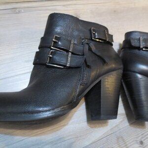 Gianni Bini Black Leather Ankle Boot with Silver Buckles Zippers Tassel